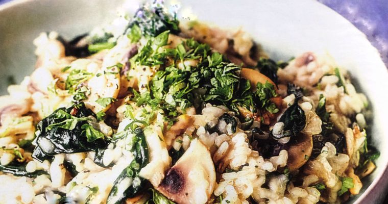 Žampionové rizoto se špenátem a ricottou