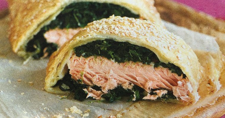 Závin s lososem a špenátem