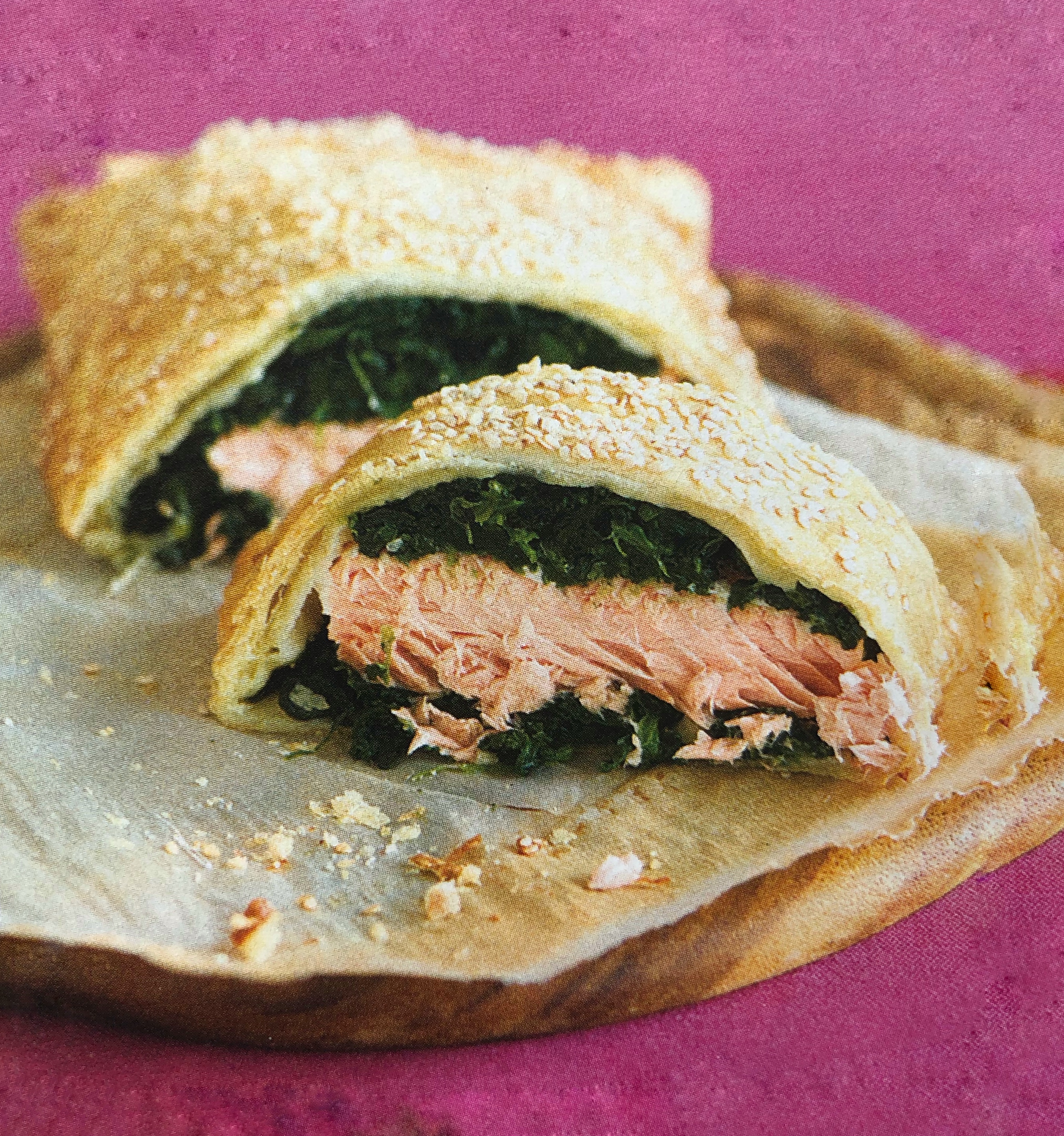 Závin s lososem a špenátem