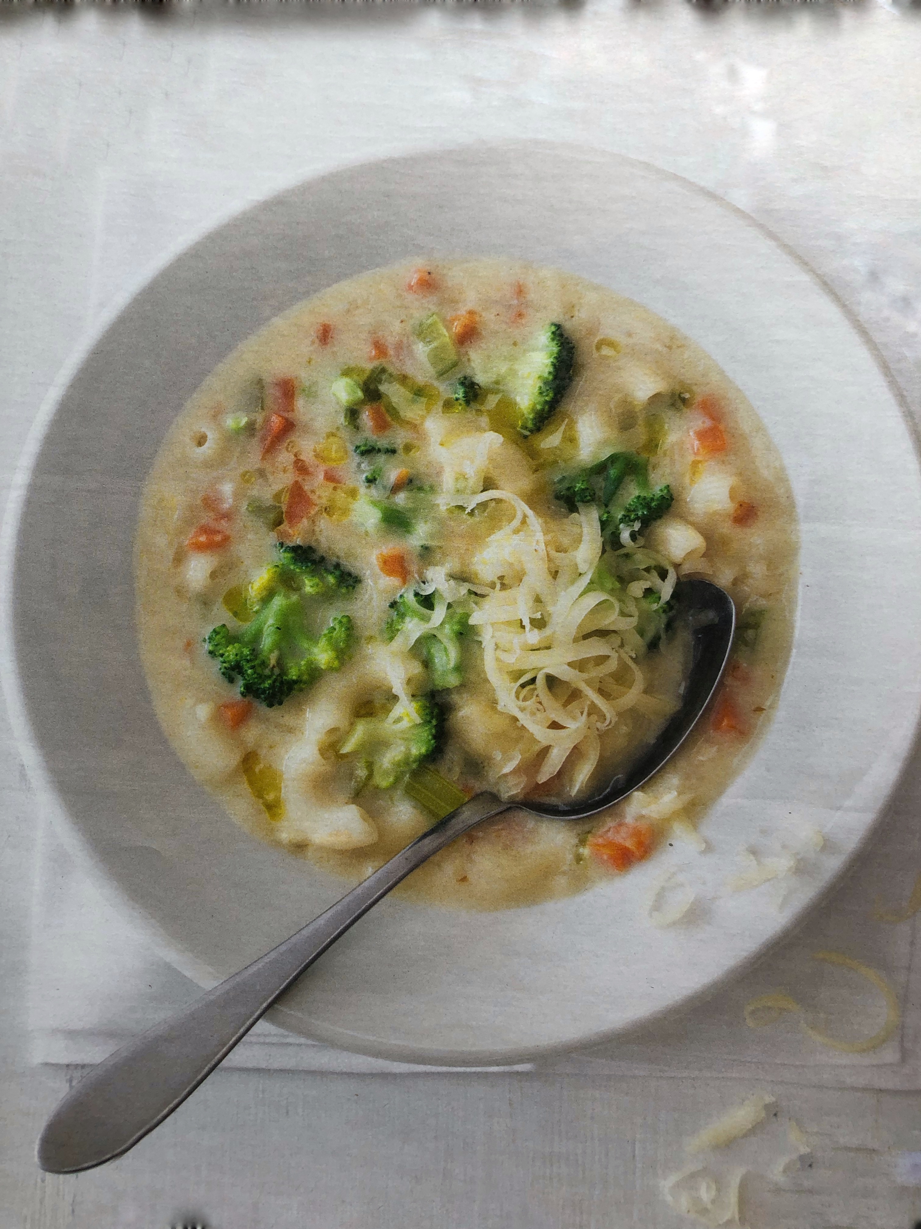 Zeleninová polévka s těstovinami a sýrem