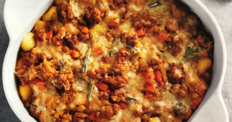 Zapečené bramborové noky s mletým masem a sýrem