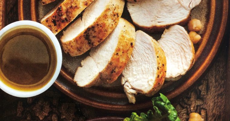 Pečená kuřecí prsa s cizrnovou kaší a římským salátem