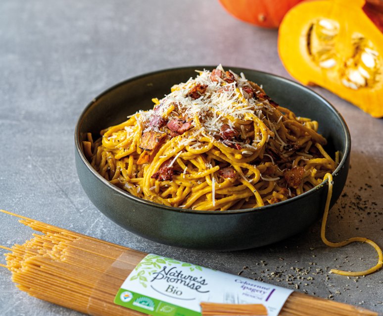 Dýňové těstoviny a la carbonara